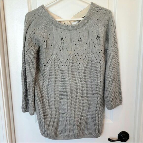 Charming Charlie Cozy Sweater Womens Size M Gray 3/4 Sleeve Knit Rear Tie - Picture 2 of 4